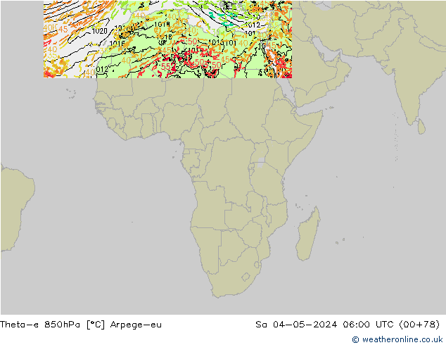 Theta-e 850hPa Arpege-eu Sáb 04.05.2024 06 UTC