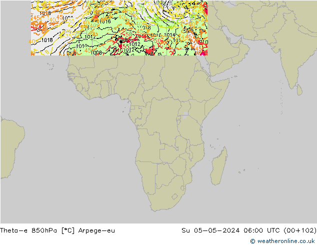 Theta-e 850hPa Arpege-eu Su 05.05.2024 06 UTC