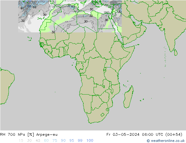 RH 700 гПа Arpege-eu пт 03.05.2024 06 UTC