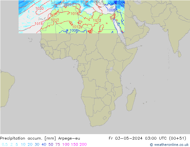 Precipitation accum. Arpege-eu пт 03.05.2024 03 UTC