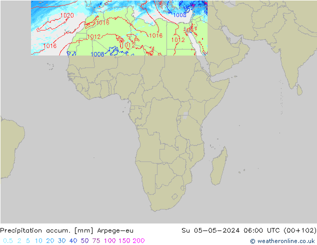 Precipitation accum. Arpege-eu dom 05.05.2024 06 UTC