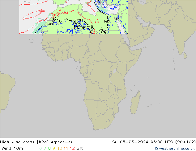 Windvelden Arpege-eu zo 05.05.2024 06 UTC