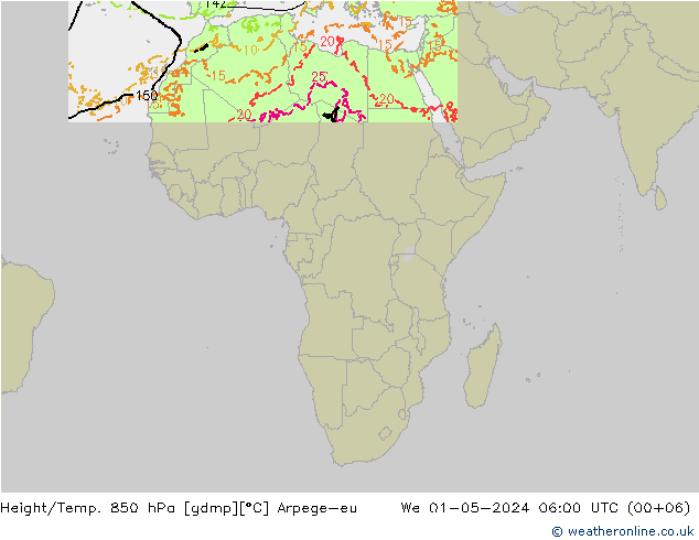 Height/Temp. 850 hPa Arpege-eu We 01.05.2024 06 UTC