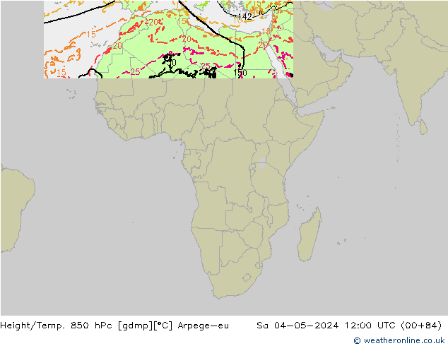 Geop./Temp. 850 hPa Arpege-eu sáb 04.05.2024 12 UTC