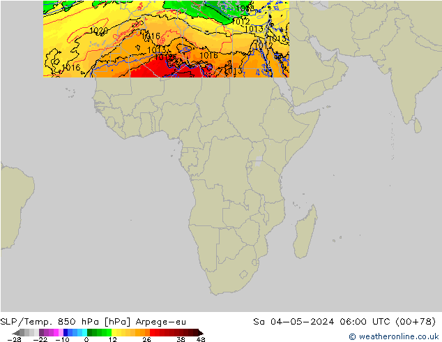 SLP/Temp. 850 hPa Arpege-eu za 04.05.2024 06 UTC