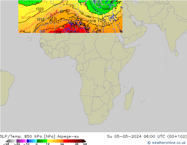 SLP/Temp. 850 hPa Arpege-eu dim 05.05.2024 06 UTC