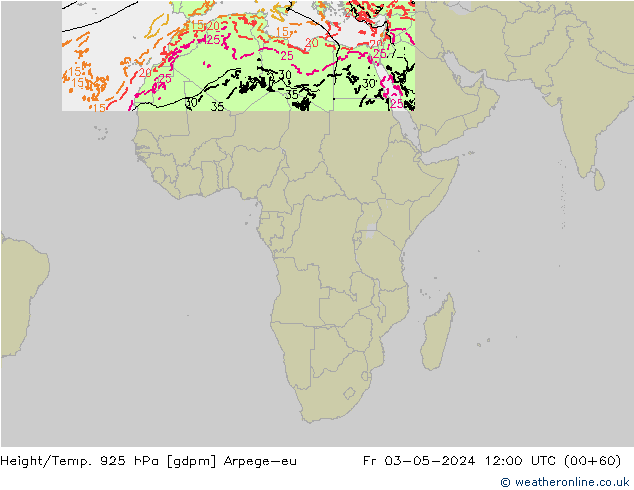 Geop./Temp. 925 hPa Arpege-eu vie 03.05.2024 12 UTC