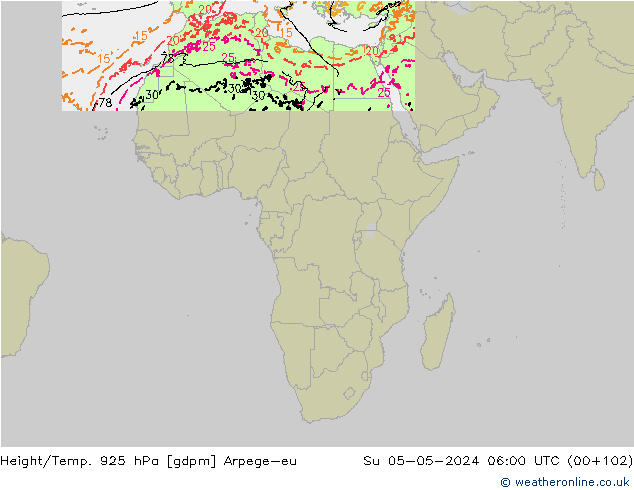 Height/Temp. 925 hPa Arpege-eu Su 05.05.2024 06 UTC