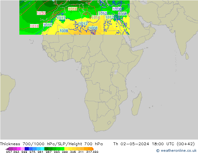 Dikte700-1000 hPa Arpege-eu do 02.05.2024 18 UTC