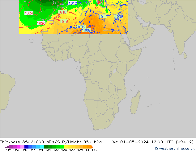 Dikte 850-1000 hPa Arpege-eu wo 01.05.2024 12 UTC