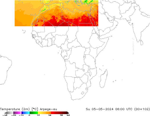 Sıcaklık Haritası (2m) Arpege-eu Paz 05.05.2024 06 UTC