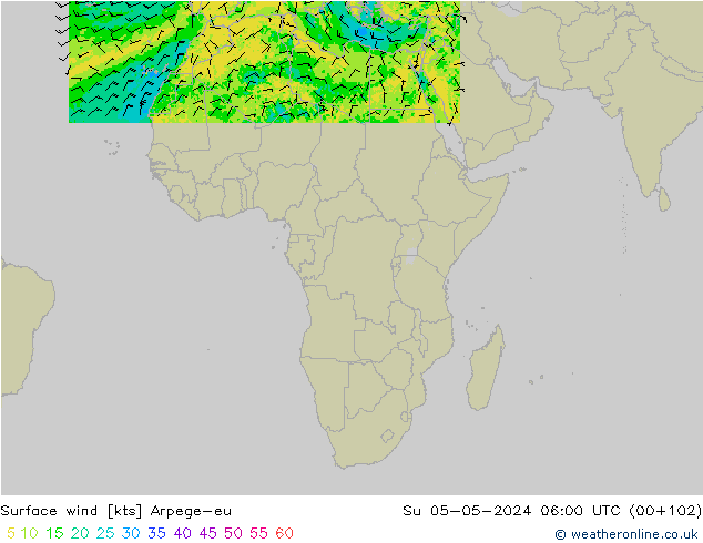 ветер 10 m Arpege-eu Вс 05.05.2024 06 UTC