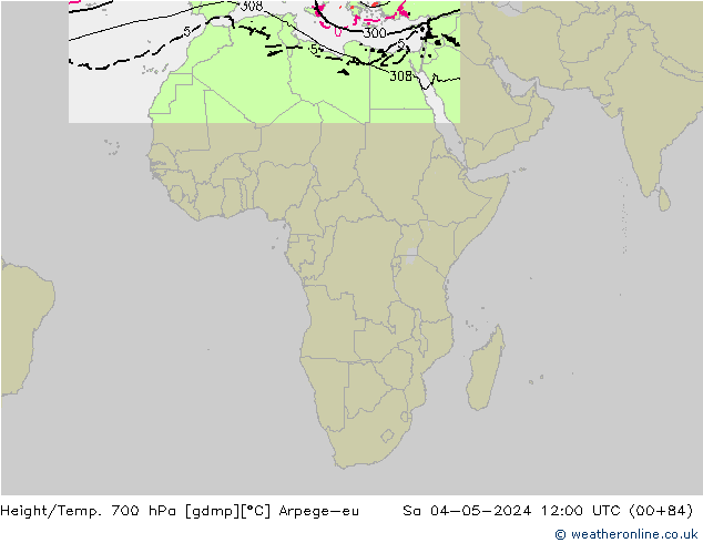 Height/Temp. 700 hPa Arpege-eu Sa 04.05.2024 12 UTC