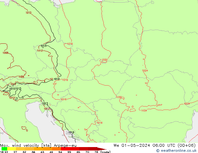 Max. wind velocity Arpege-eu We 01.05.2024 06 UTC