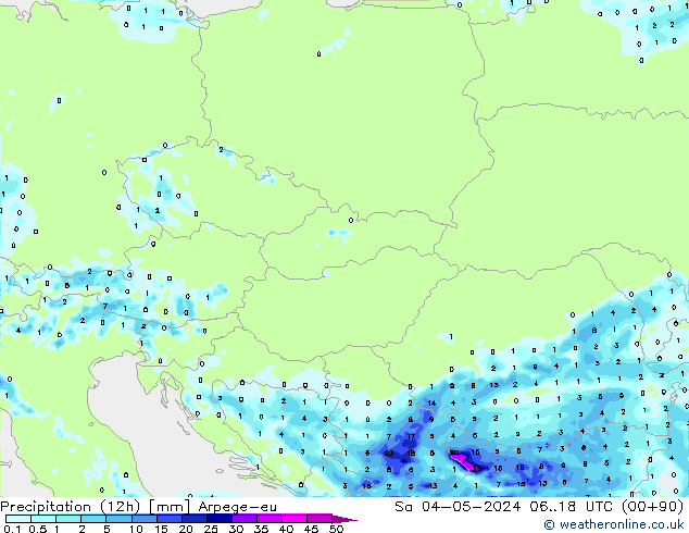 Précipitation (12h) Arpege-eu sam 04.05.2024 18 UTC