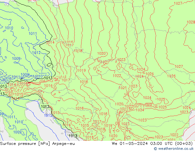 Surface pressure Arpege-eu We 01.05.2024 03 UTC