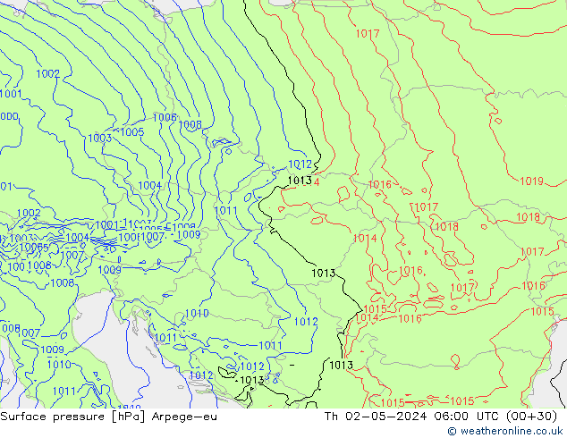 Surface pressure Arpege-eu Th 02.05.2024 06 UTC