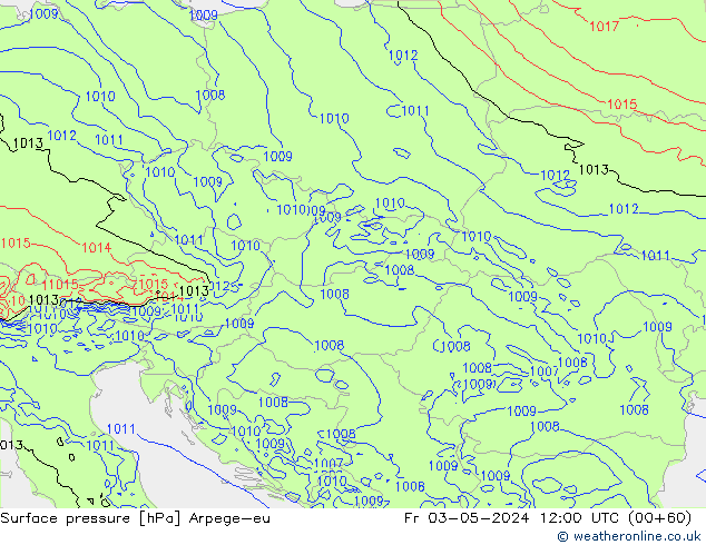 Pressione al suolo Arpege-eu ven 03.05.2024 12 UTC