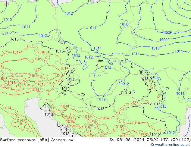 Atmosférický tlak Arpege-eu Ne 05.05.2024 06 UTC