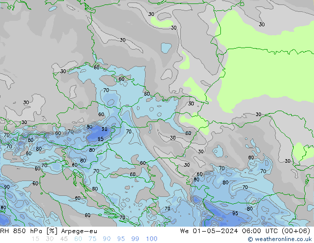 850 hPa Nispi Nem Arpege-eu Çar 01.05.2024 06 UTC