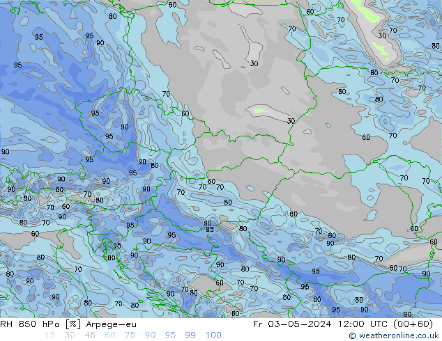 RH 850 hPa Arpege-eu Fr 03.05.2024 12 UTC