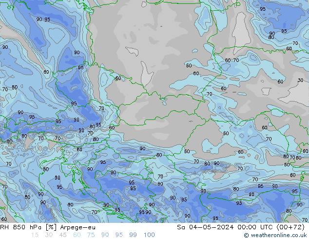 RH 850 hPa Arpege-eu Sa 04.05.2024 00 UTC