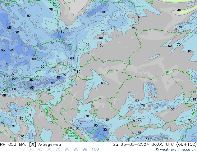 RH 850 hPa Arpege-eu Su 05.05.2024 06 UTC