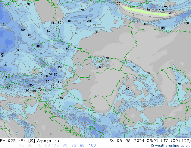 RH 925 hPa Arpege-eu dom 05.05.2024 06 UTC