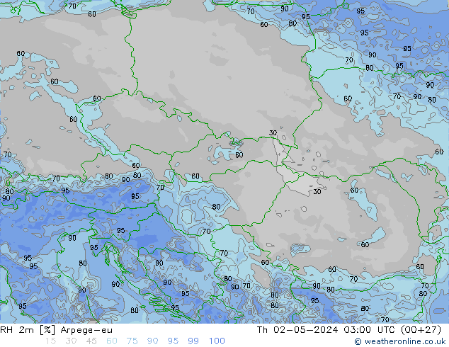 Humedad rel. 2m Arpege-eu jue 02.05.2024 03 UTC