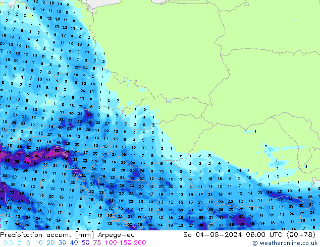 Precipitation accum. Arpege-eu Sa 04.05.2024 06 UTC