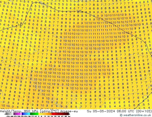 Height/Temp. 850 гПа Arpege-eu Вс 05.05.2024 06 UTC