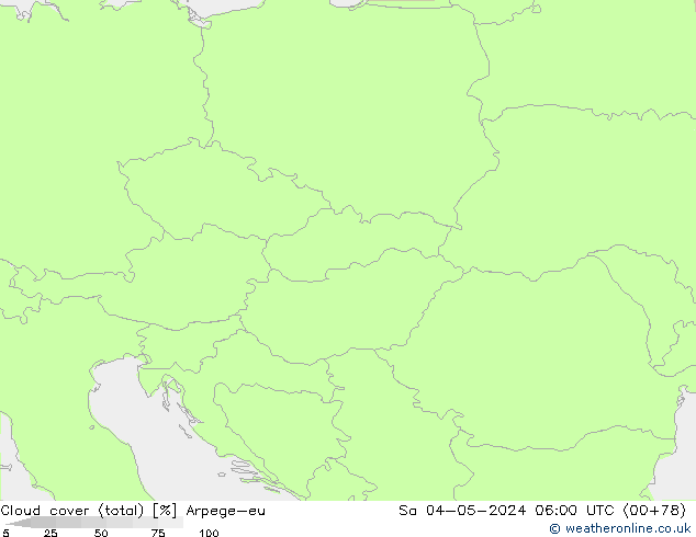 Cloud cover (total) Arpege-eu So 04.05.2024 06 UTC