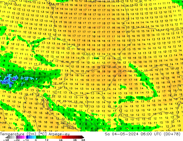 Sıcaklık Haritası (2m) Arpege-eu Cts 04.05.2024 06 UTC