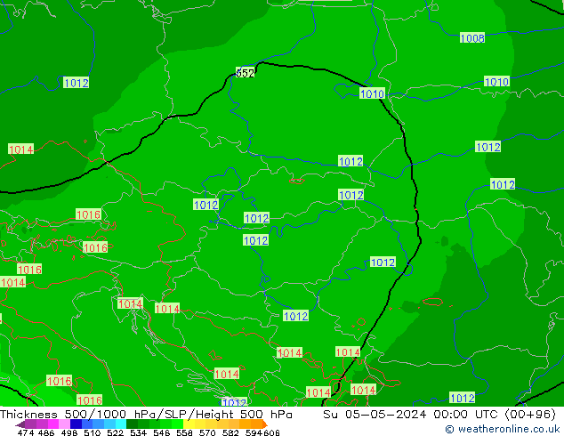 Dikte 500-1000hPa Arpege-eu zo 05.05.2024 00 UTC