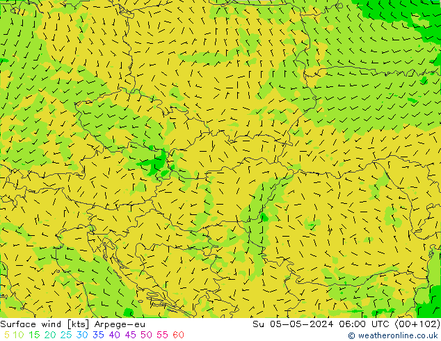 Surface wind Arpege-eu Su 05.05.2024 06 UTC