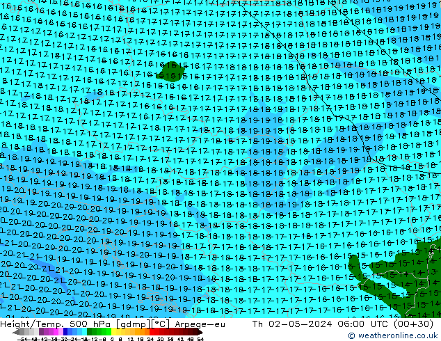 Height/Temp. 500 hPa Arpege-eu Th 02.05.2024 06 UTC