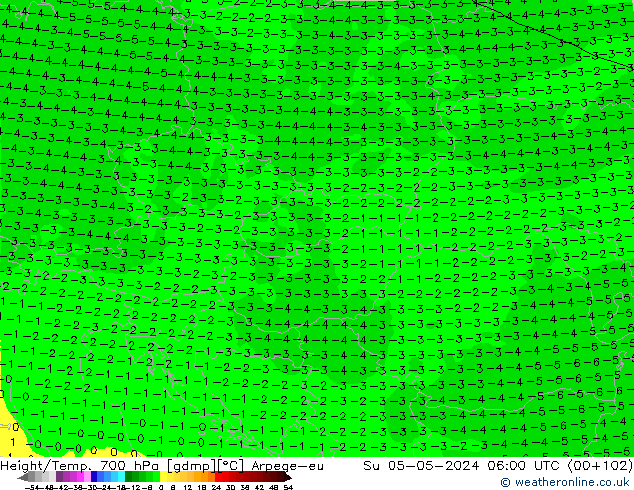 Height/Temp. 700 hPa Arpege-eu Su 05.05.2024 06 UTC