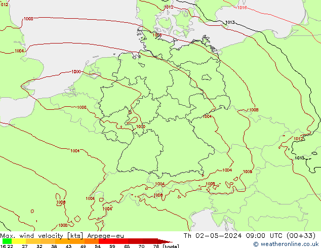 Windböen Arpege-eu Do 02.05.2024 09 UTC