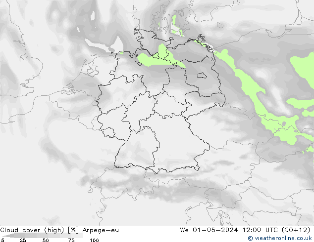 Cloud cover (high) Arpege-eu We 01.05.2024 12 UTC