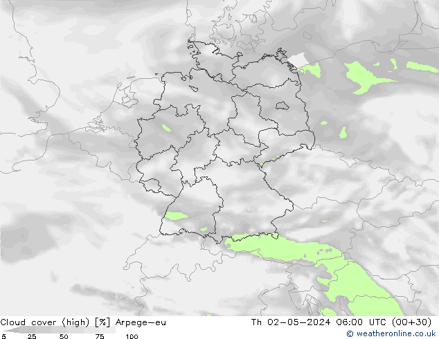 vysoký oblak Arpege-eu Čt 02.05.2024 06 UTC