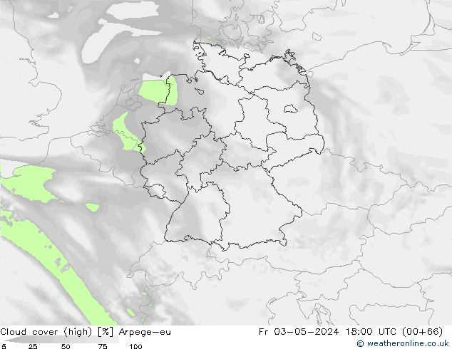 Cloud cover (high) Arpege-eu Fr 03.05.2024 18 UTC