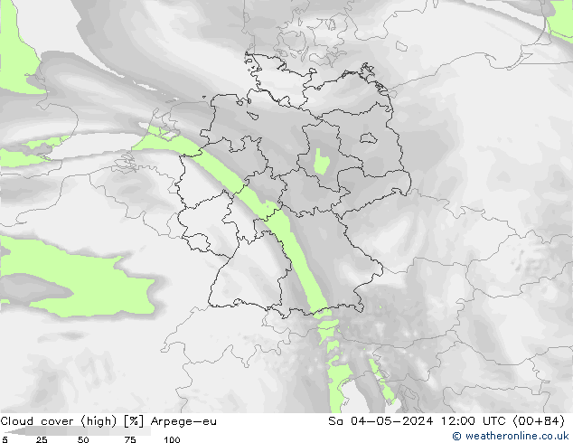 Cloud cover (high) Arpege-eu Sa 04.05.2024 12 UTC