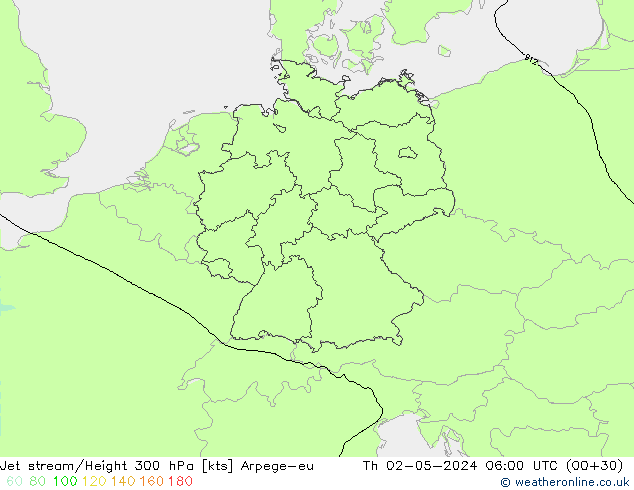Jet stream/Height 300 hPa Arpege-eu Čt 02.05.2024 06 UTC