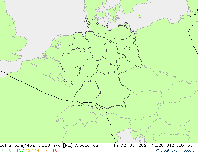 Jet stream/Height 300 hPa Arpege-eu Th 02.05.2024 12 UTC