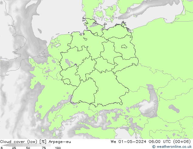 Bewolking (Laag) Arpege-eu wo 01.05.2024 06 UTC