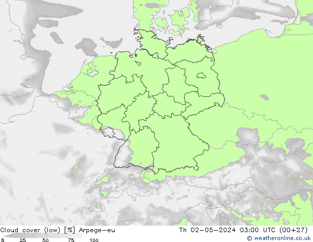 Nuages (bas) Arpege-eu jeu 02.05.2024 03 UTC