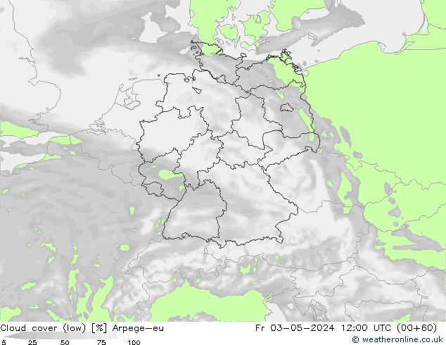 Bewolking (Laag) Arpege-eu vr 03.05.2024 12 UTC