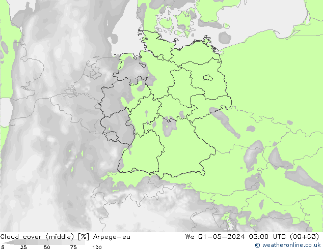 Cloud cover (middle) Arpege-eu We 01.05.2024 03 UTC