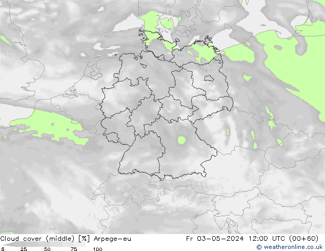 Cloud cover (middle) Arpege-eu Fr 03.05.2024 12 UTC