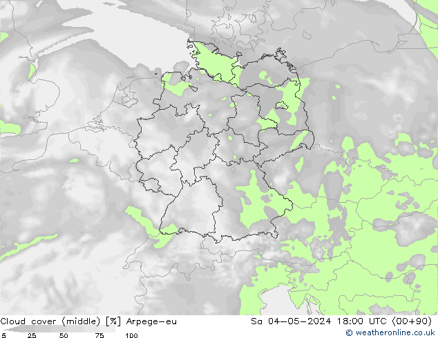 Cloud cover (middle) Arpege-eu Sa 04.05.2024 18 UTC